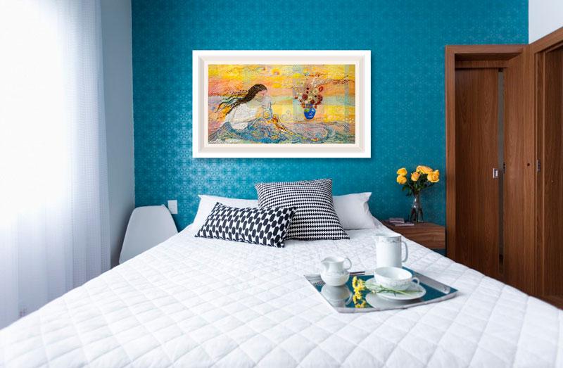 Tela Fine Art: Mulher que borda águas - Coleção: Mulheres - Aplicada em ambiente