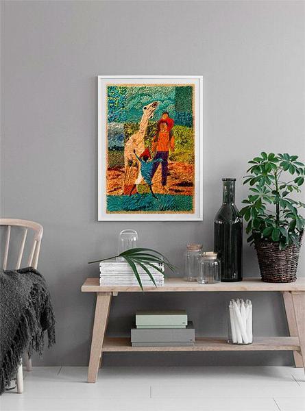 Tela Fine Arte : Meninos e o cavalo - Bordado original Matizes Dumont