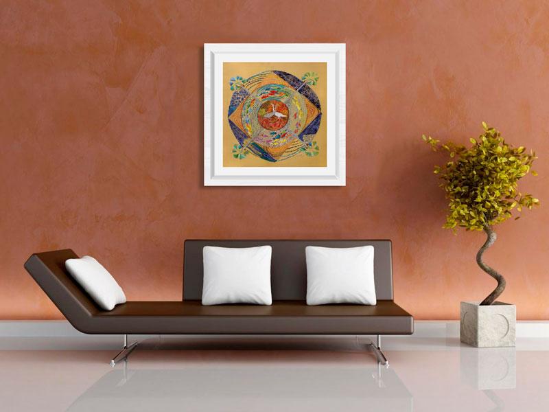 Quadro: Mandala das garças - Coleção: Mandalas - Tela Fine Art, aplicado em ambiente